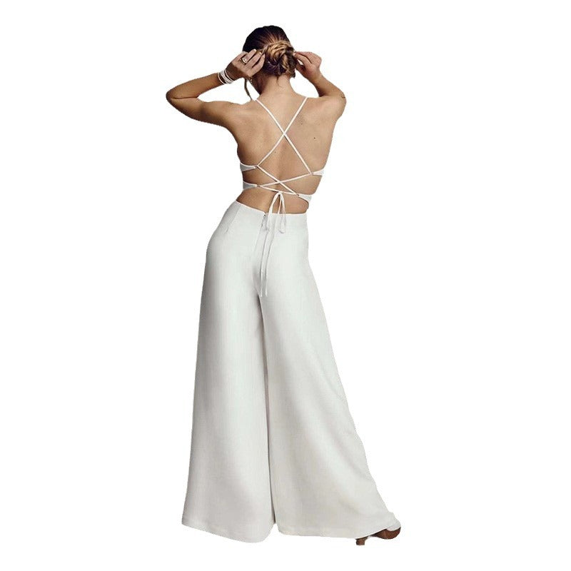Women's Jumpsuit with Elegant V-Neck and Flowing Leg Lune London