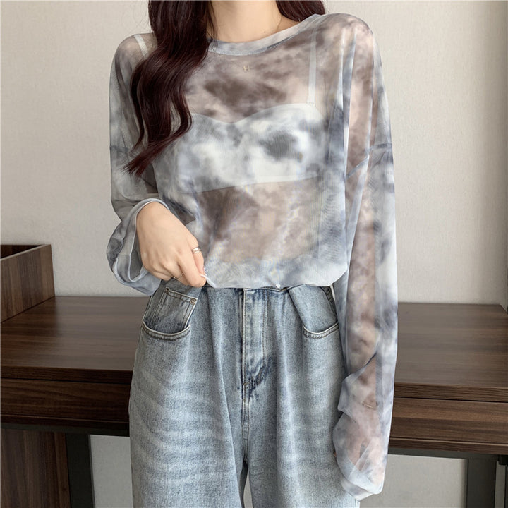 Women's transparent long sleeve top with modern tie-dye pattern Chic & Stil