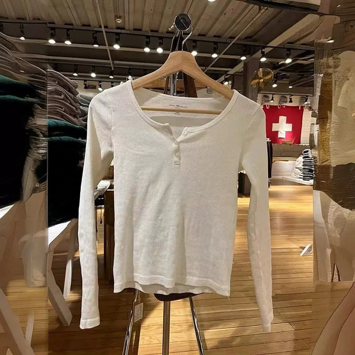Chemise Henley à manches longues pour femmes en mélange de coton doux Chic & Stil