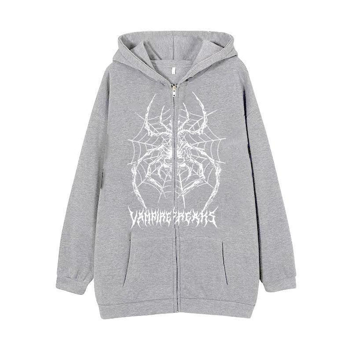 Women’s Long Sleeve Hoodie Jacket with Detailed Spider Motif Lune London