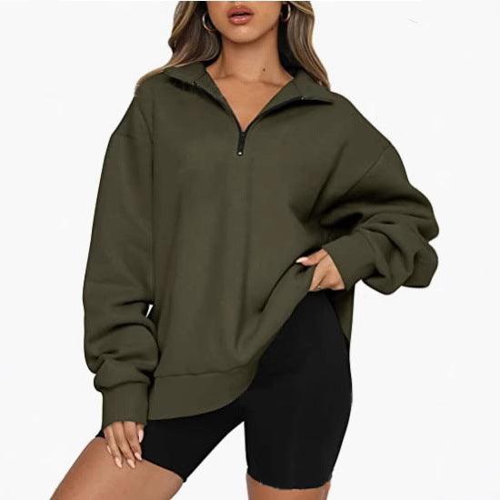 Oversized zip-up pullover for women with high collar Lune London
