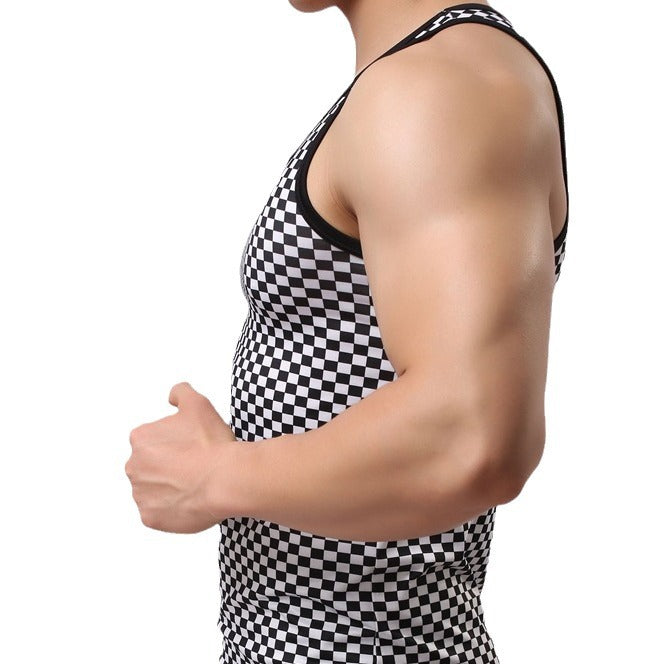 Men's Vintage Lune London Checkered Sports Running Tank Top