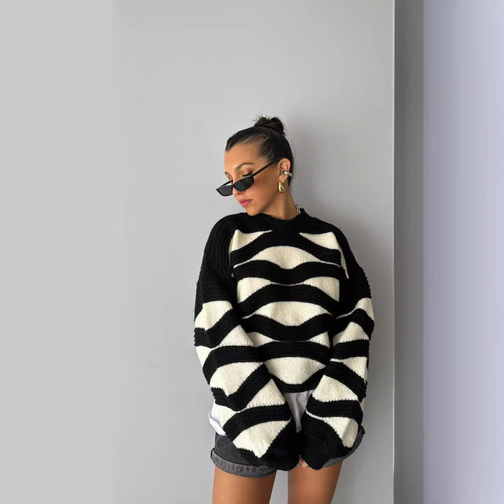 Dames pull en tricot surdimensionné avec motif en vagues Chic & Stil