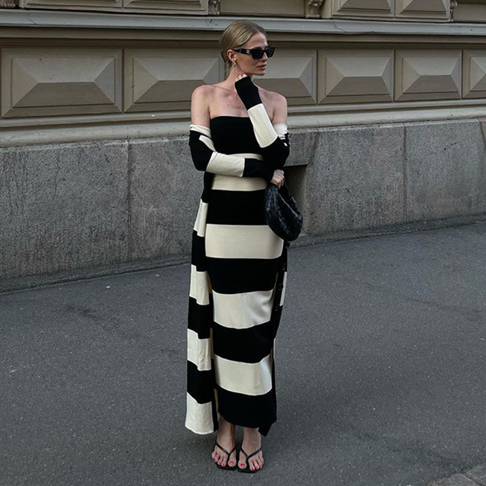 Lune London Striped Pattern Strapless Maxi Dress for Women