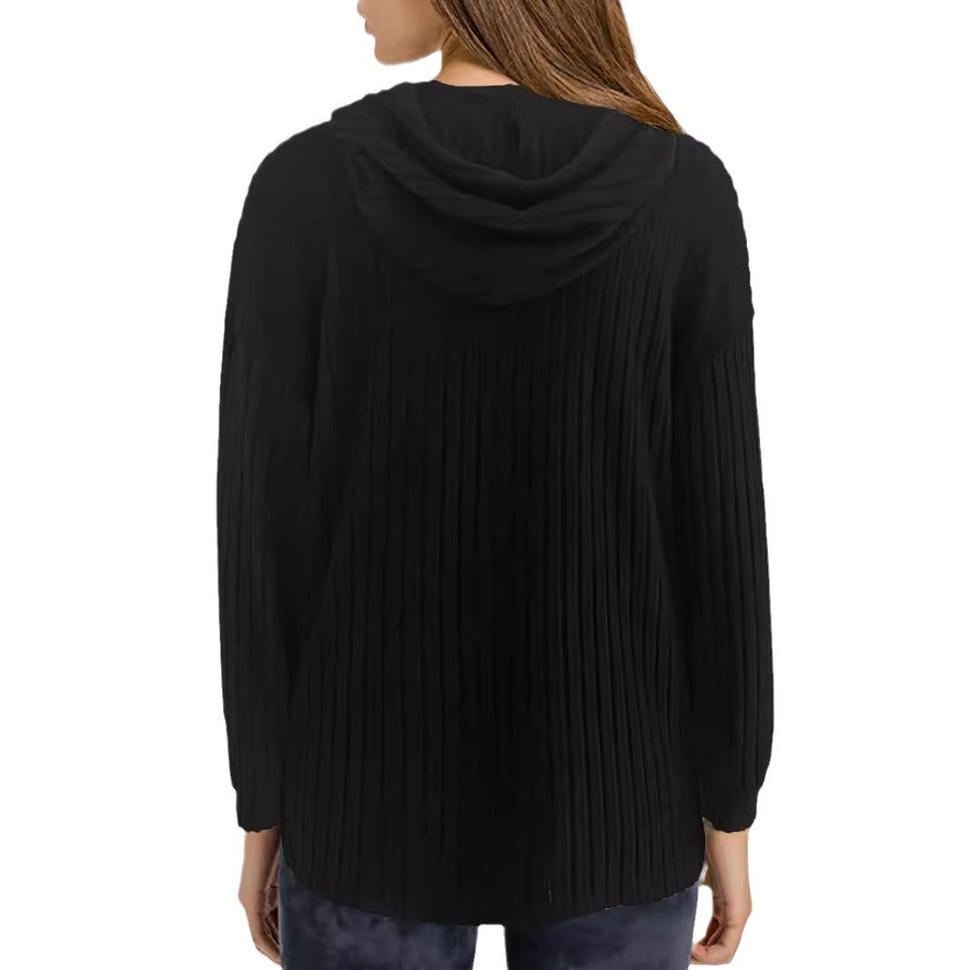 Casual women's sweater with textured ribbed design and comfortable hood Lune London