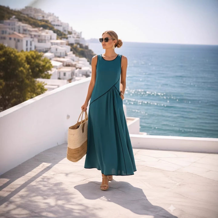 Women’s maxi dress with flowing cut and asymmetric design Lune London
