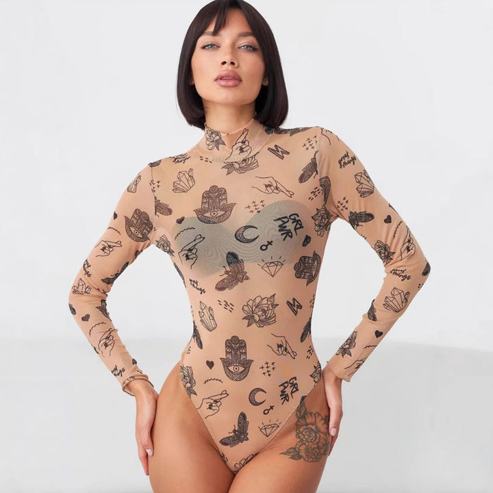 Women's designer long sleeve body with creative print Lune London