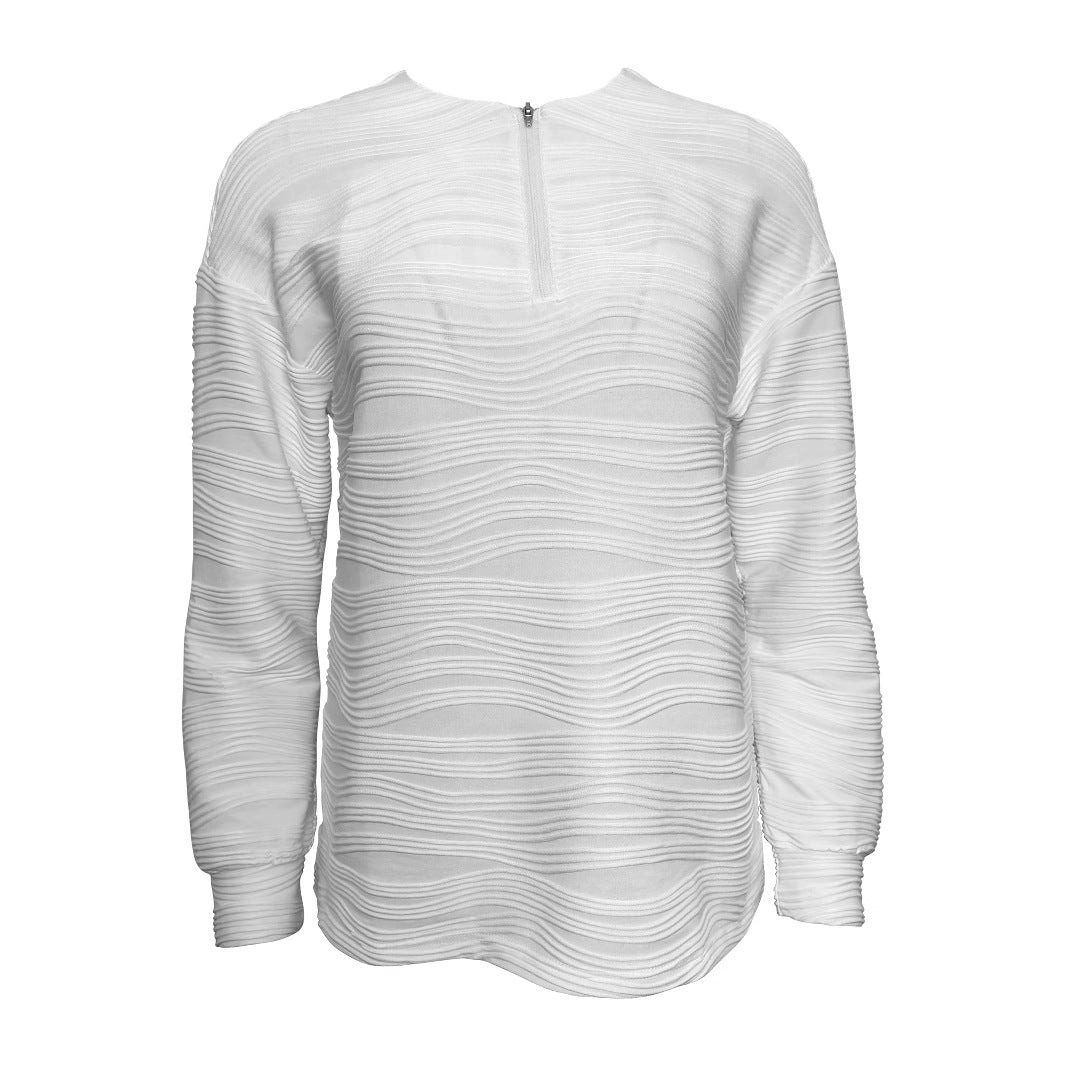 Ladies Modern Sweatshirt with Half Zipper and Textured Design Lune London