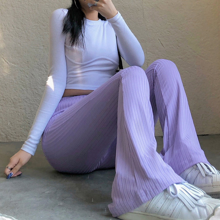 Flared leggings for women in stretchy ribbed fabric with high waist Lune London