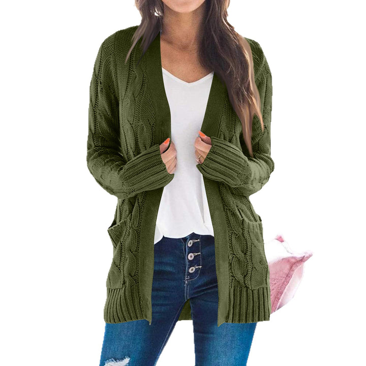 Thick knit jacket for women with modern cable patterns and practical pockets Lune London