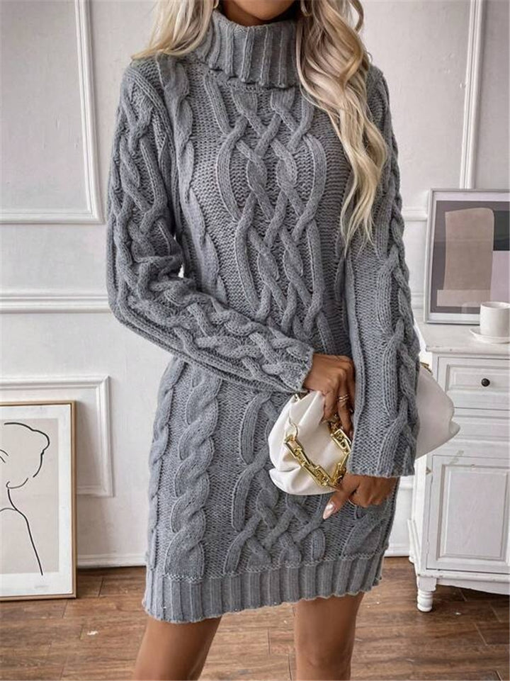 Knit dress for women with high collar and embossed pattern Lune London