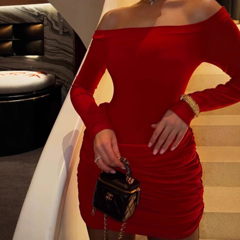 Mini off-shoulder dress for women with an elegant ruffle detail and a sculpting cut Lune London
