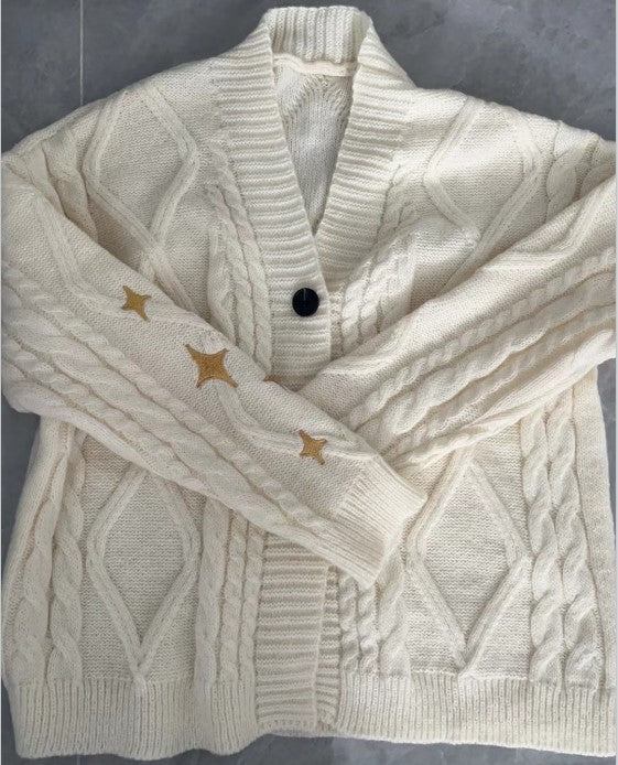 Ladies chunky knit cardigan with decorative stars Lune London