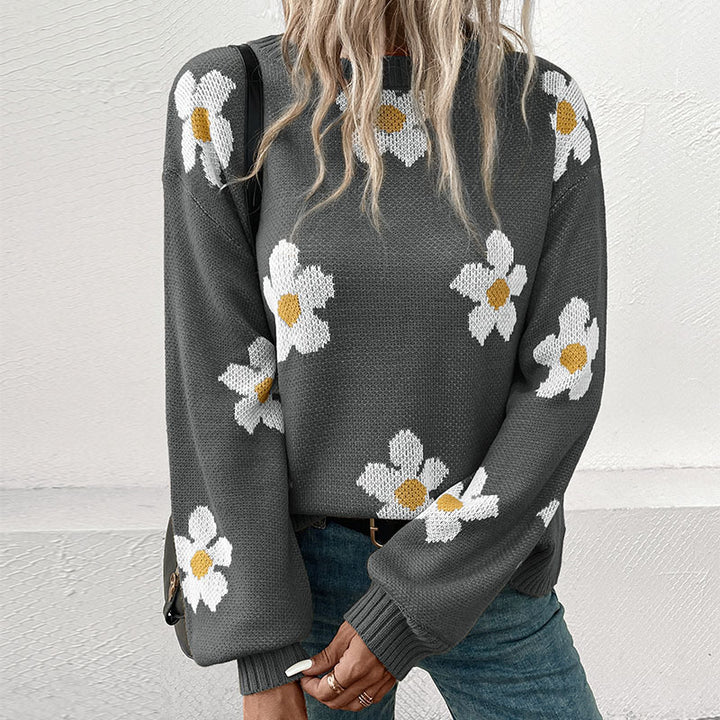 Knitted sweater for women with floral pattern and relaxed fit Lune London