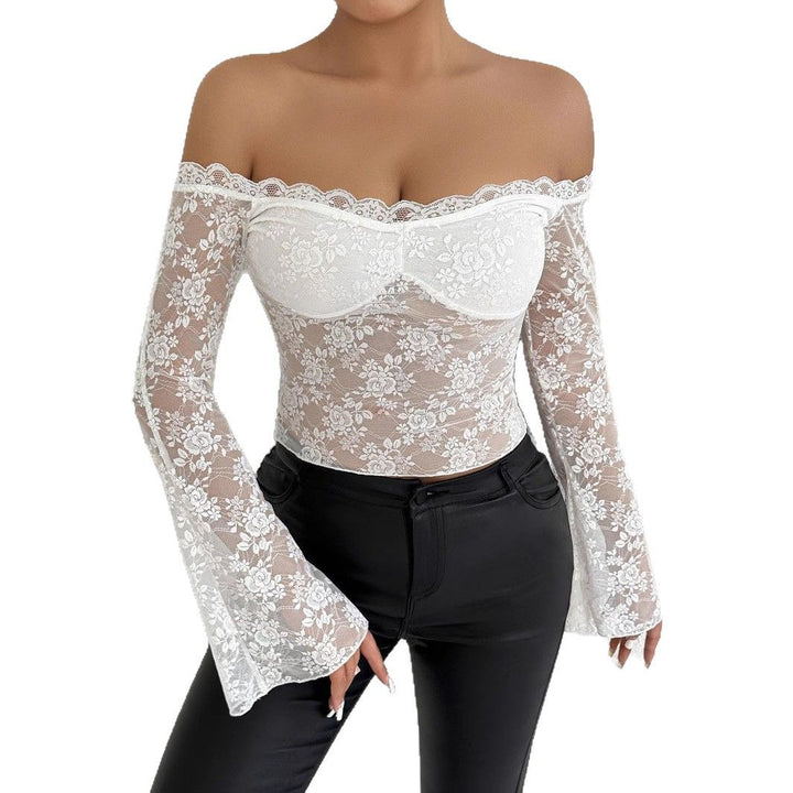 Women’s lace top with off-shoulder design and elegant trumpet sleeves Lune London