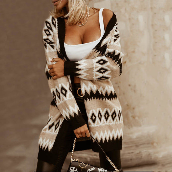 Women knitted cardigan with long sleeves and geometric pattern Lune London