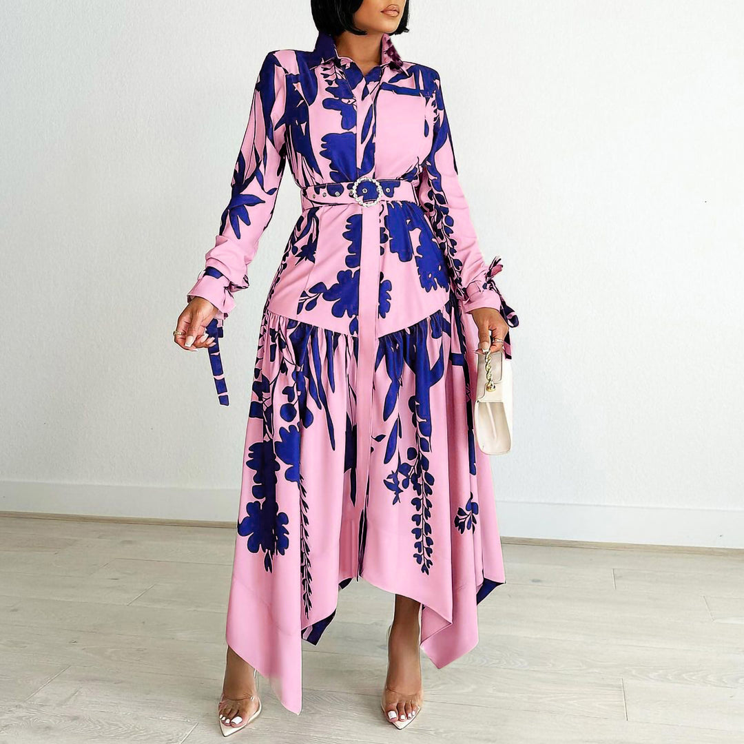 Shirt dress for women with a colorful floral design and a fitted belt Lune London