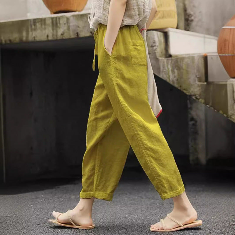 Lune London | Women Casual Linen Pants with Elastic Waistband and Side Pockets