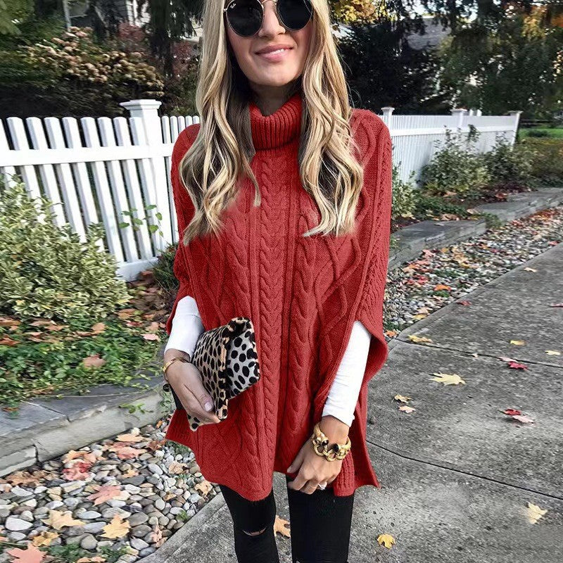 Knitted poncho for women with high collar Lune London
