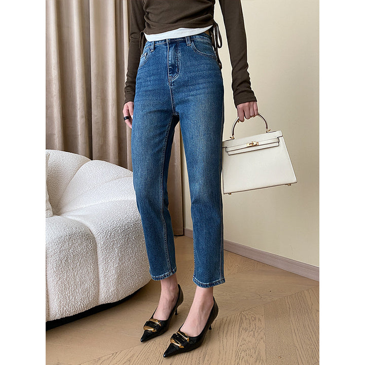 Women's High-Cut Jeans with Cuff Hem Chic & Stil