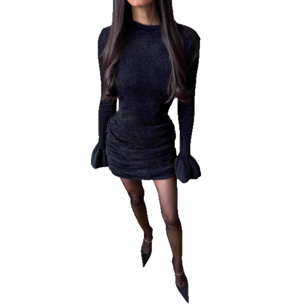 Robe tricot à manches courtes pour femmes avec des manches volumineuses et une coupe ajustée Chic & Stil