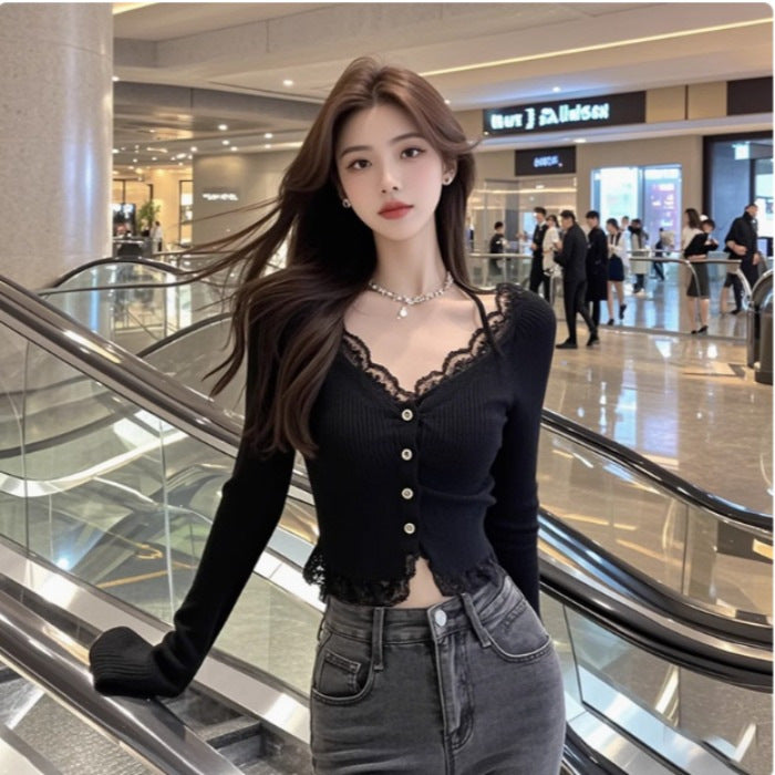 Women's elegant long sleeve shirt with lace trim Chic & Stil