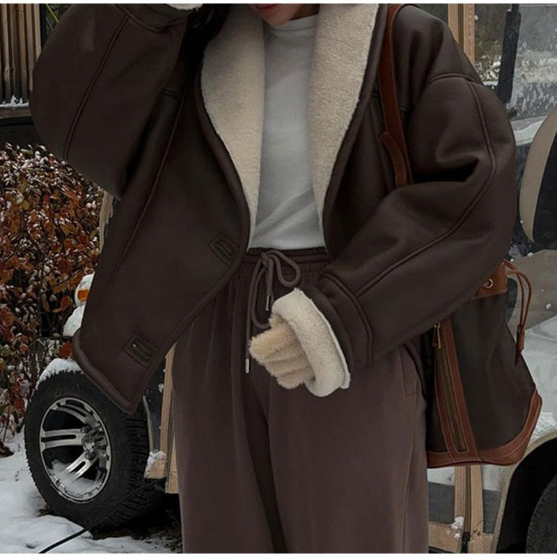 Trendy faux leather jacket for women with soft padded collar Lune London