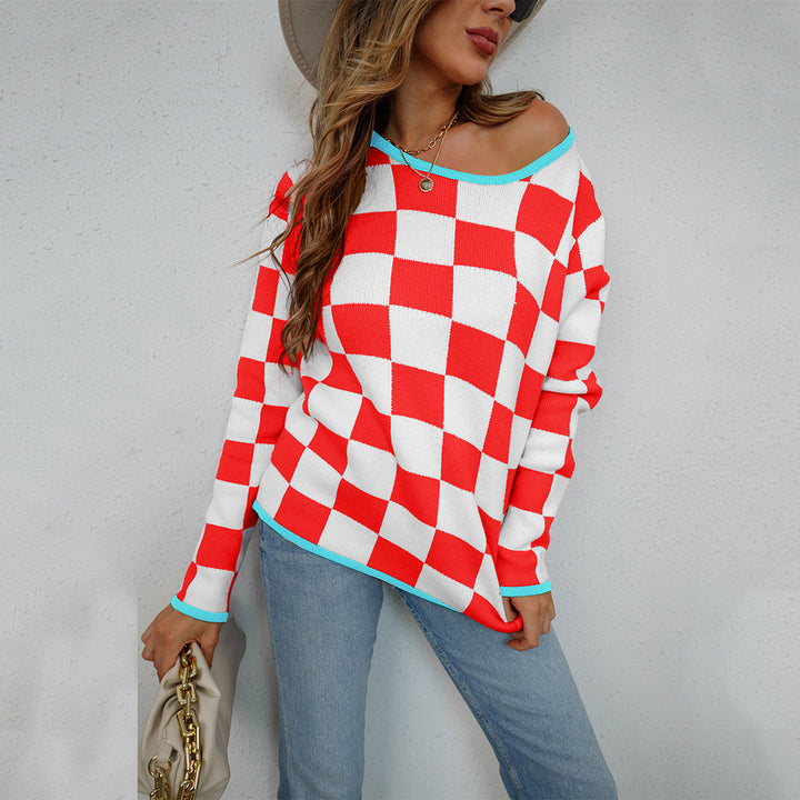 Sweater décontracté pour femmes avec motif à damier Chic & Stil
