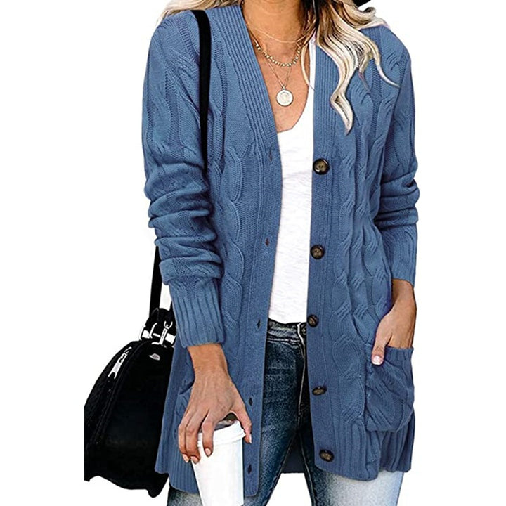 Rough knit cardigan for women with button details and practical pockets Lune London