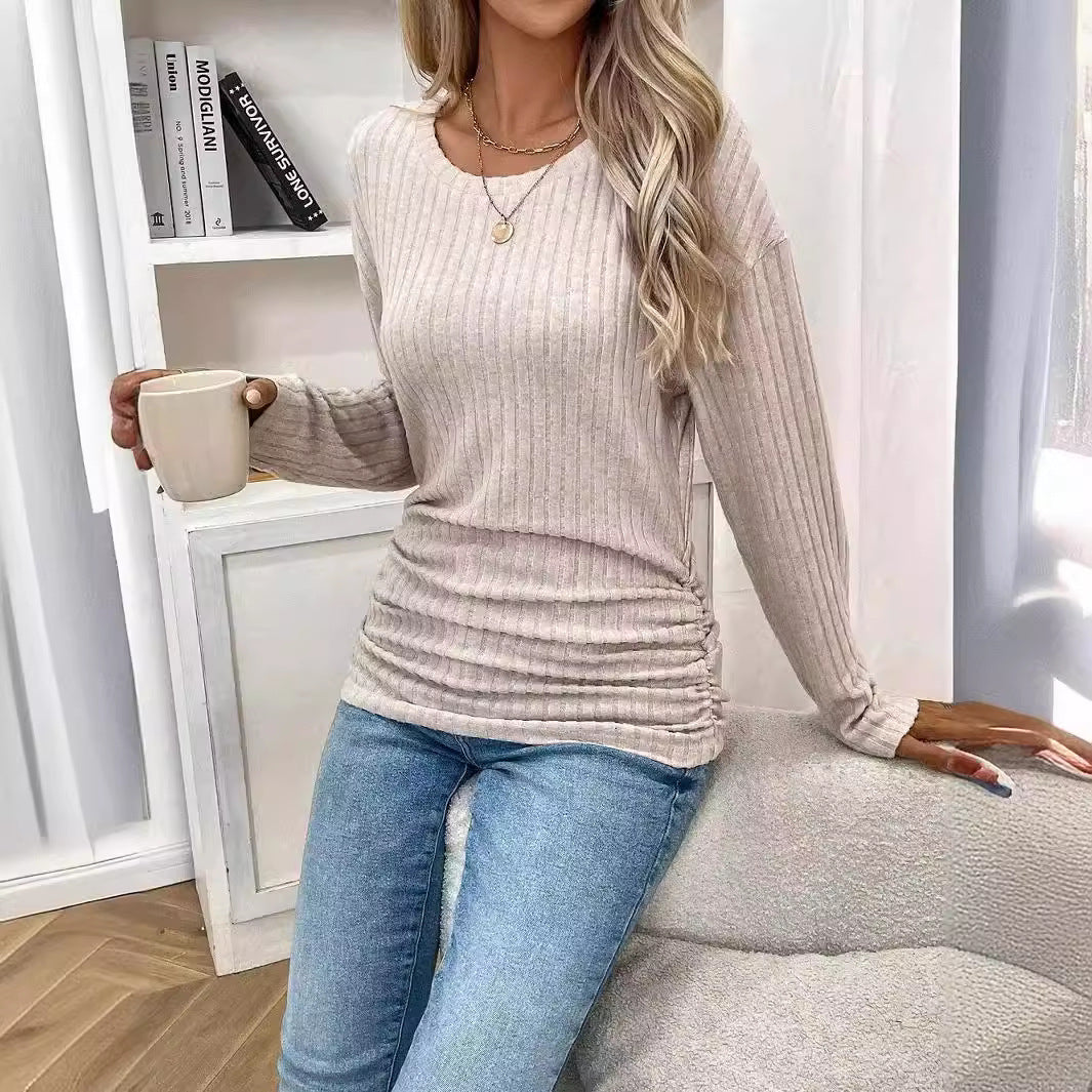 Women Long Sleeve Ribbed Top with Fitted Cut Lune London