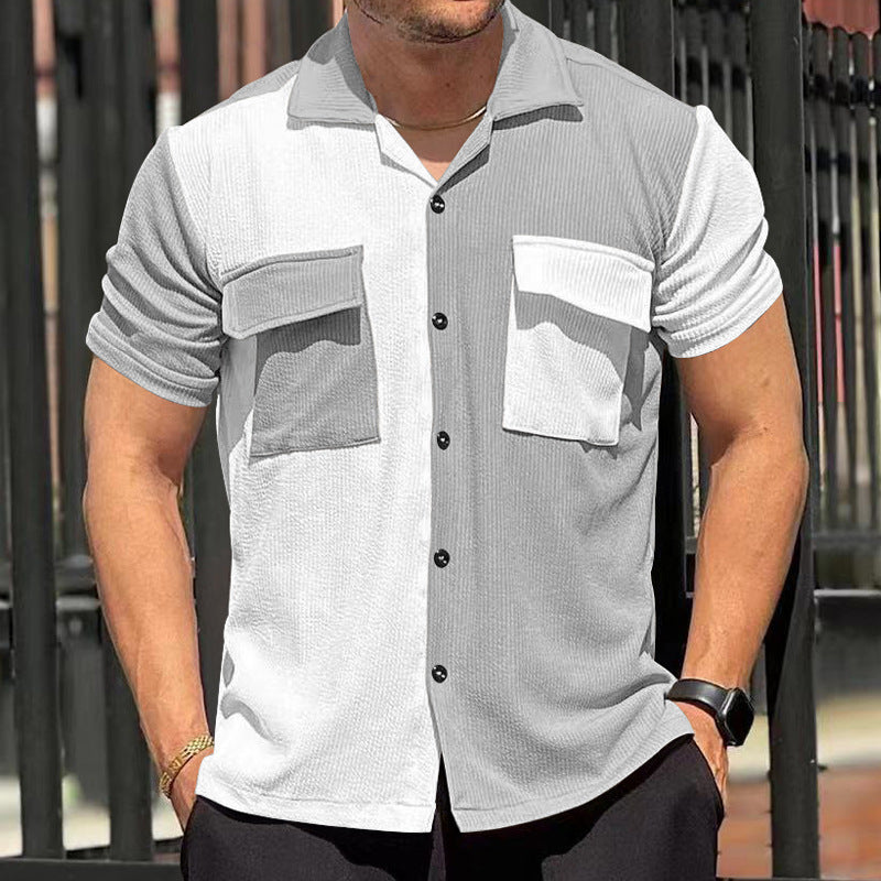 Trendy short-sleeved shirt for men with textured design and two practical chest pockets Lune London