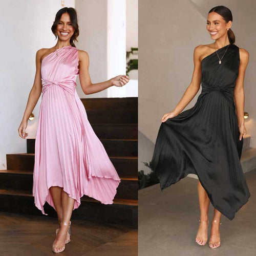 Lune London Women's Asymmetric Pleated Maxi Dress