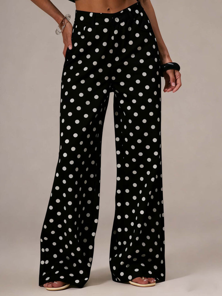 Ladies wide Polka-Dot Palazzo pants with high-waist cut Lune London