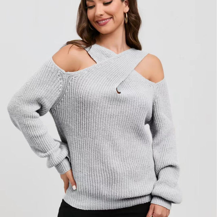 Knit sweater with off-the-shoulder design for women with asymmetrical design Lune London
