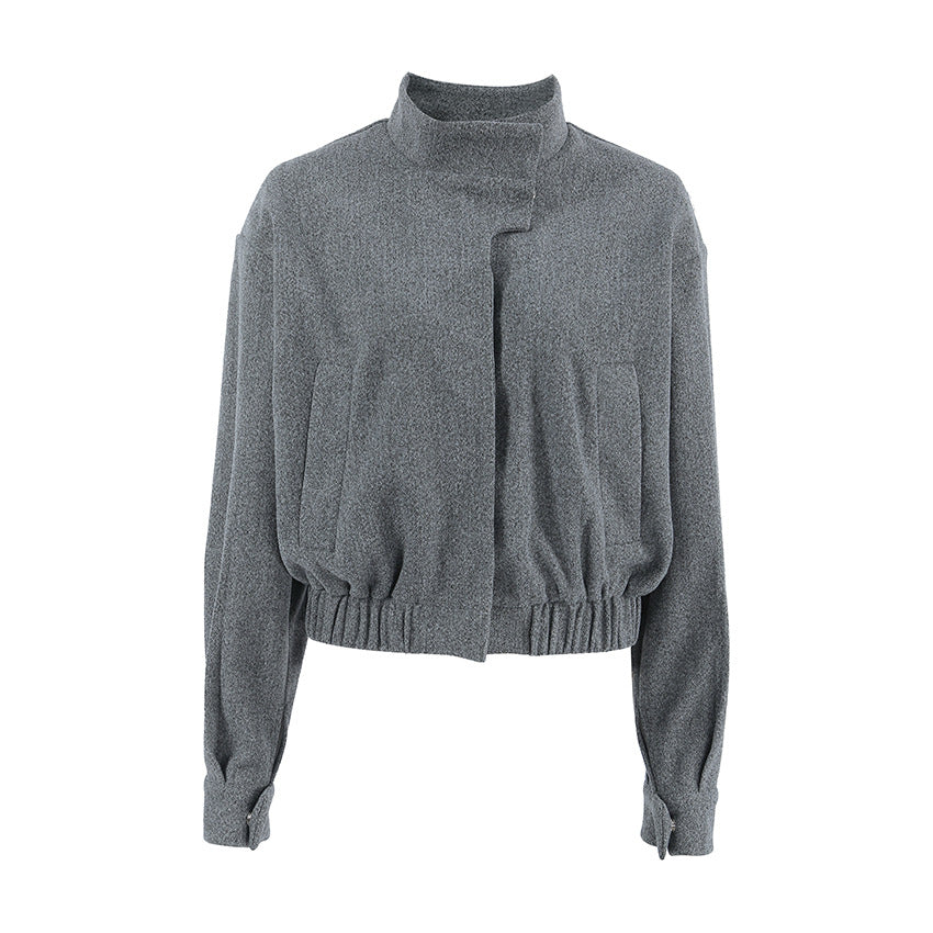 Stylish wool jacket for women with a high collar and balloon sleeves Lune London