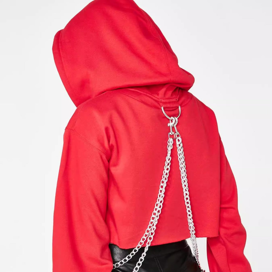 Women's Urban Crop Hoodie with Chic and Stylish Metallic Details