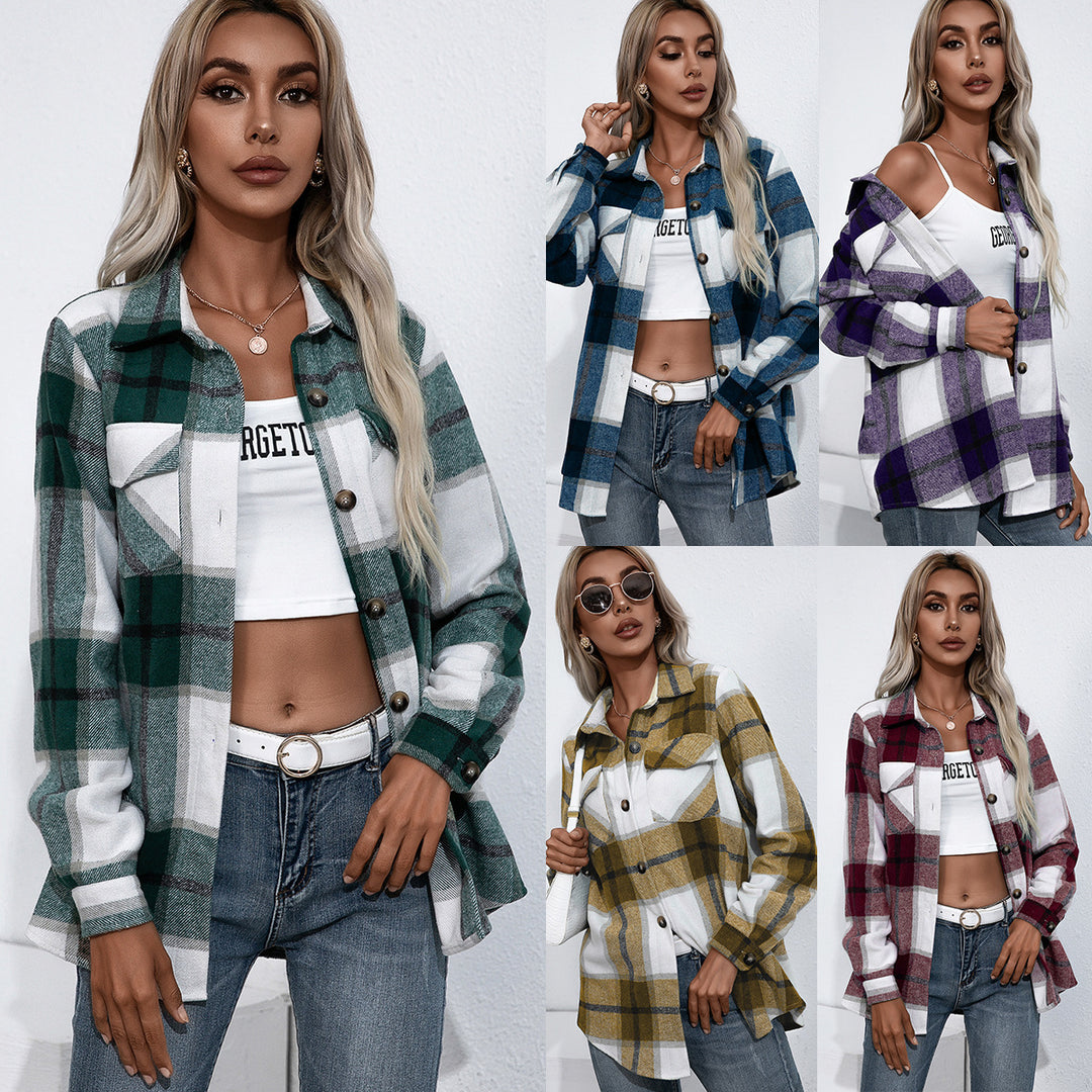 Plaid flannel jacket for women with a comfortable fit and practical pocket details Lune London