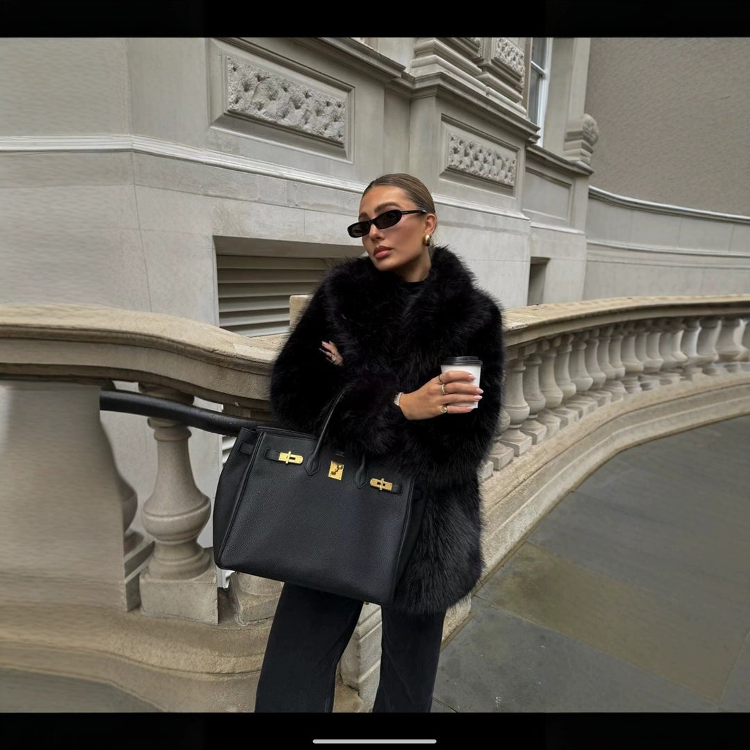 Women Elegant Oversized Faux Fur Coat with Wide Sleeves Lune London