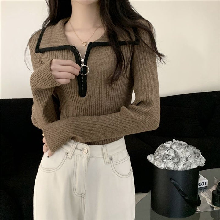 Pull à zip à la mode pour femmes avec structure côtelée Chic & Stil