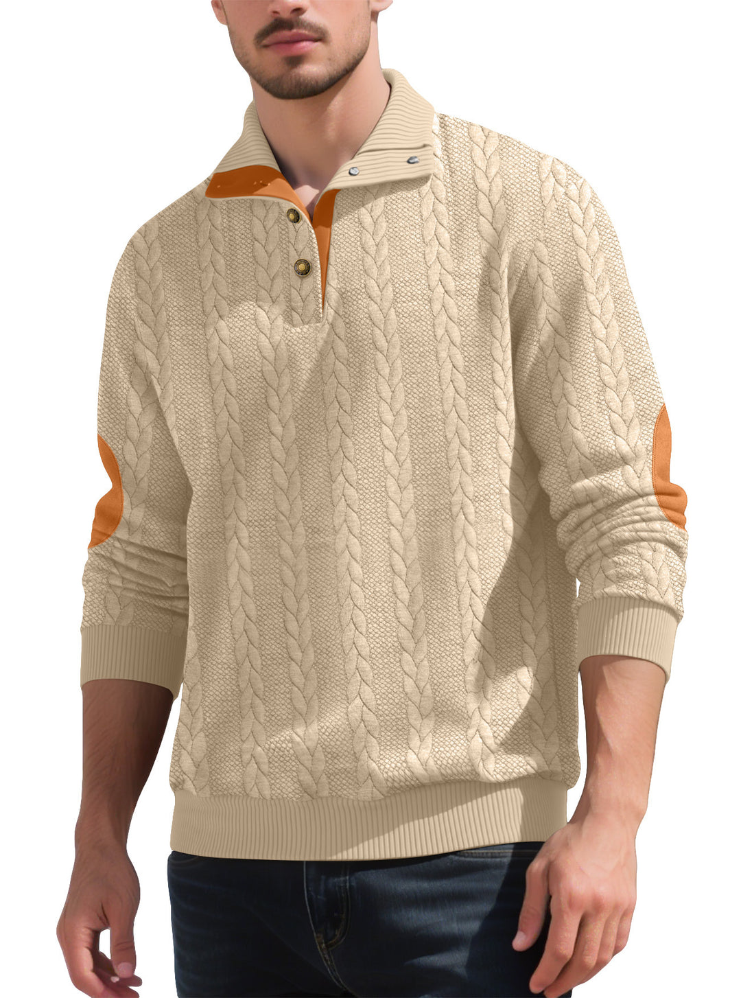 Trendy knit sweater for men with button placket and contrasting details Lune London