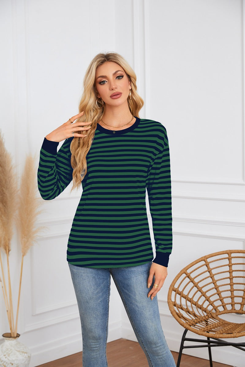 Striped long sleeve ladies t-shirt with round neck Lune London