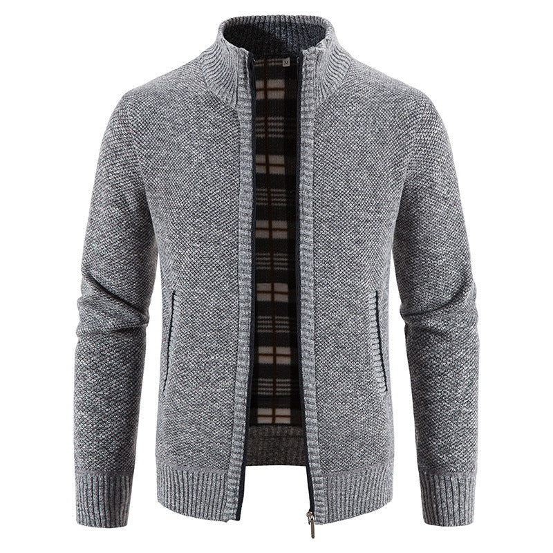 Men's knit jacket with modern high collar and practical pockets Lune London