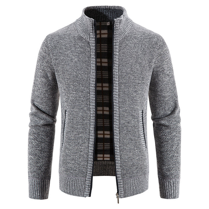 Men's knit jacket with modern high collar and practical pockets Lune London
