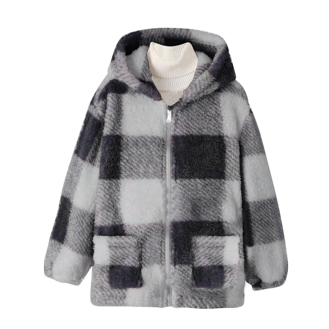 Fleece jacket for women with plaid pattern and practical pockets Lune London