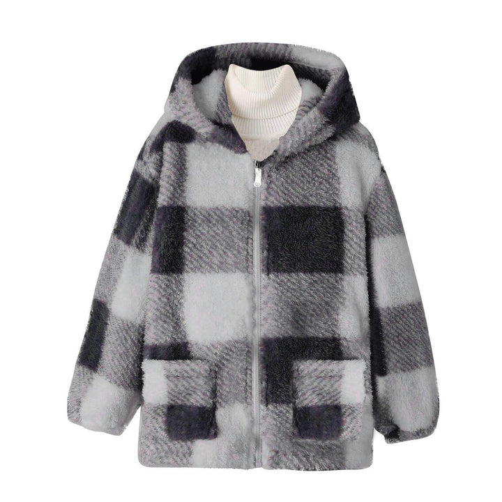 Fleece jacket for women with plaid pattern and practical pockets Lune London