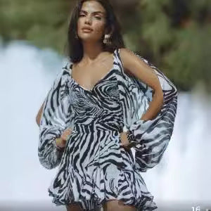 Wrap dress for women with flowy sleeves and leopard print Lune London