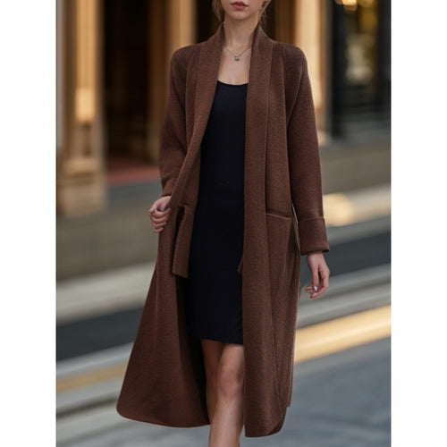 Ladies Long open-knit cardigan with practical pockets Lune London