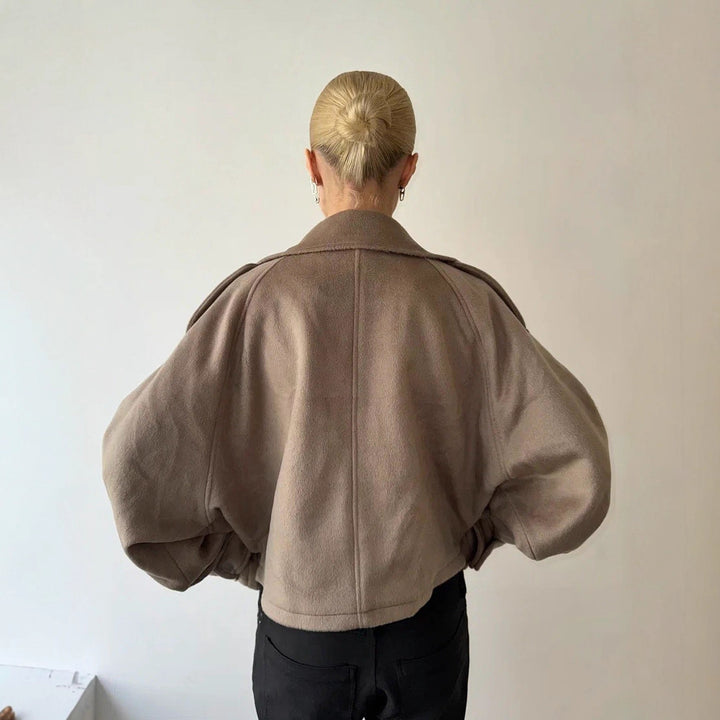 Trendy wool jacket for women with high collar and button details Lune London