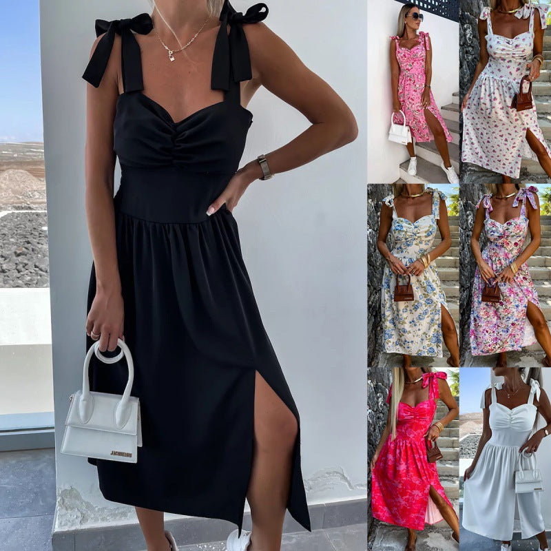 A-line midi dress for women with bow straps Lune London