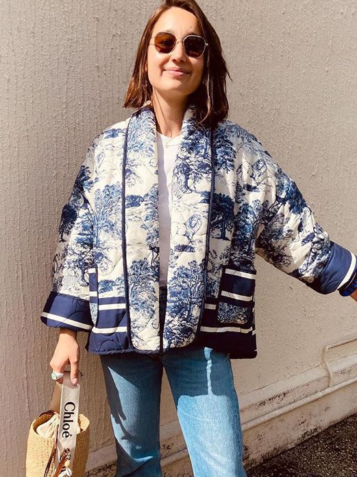 Ladies Oversized Quilted Jacket with Floral Pattern and Contrasting Details Lune London